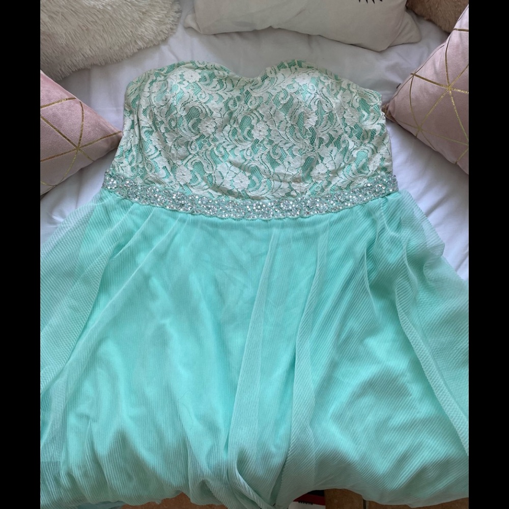 strapless mint color cocktail dress